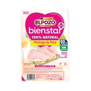Imagen de EL POZO Bienstar Pechuga de pavo 100% natural cortada en finas lonchas 130 g.
