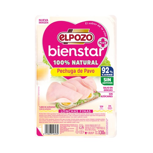 Pechuga de pavo 100% natural EL POZO bienstar 130 g.