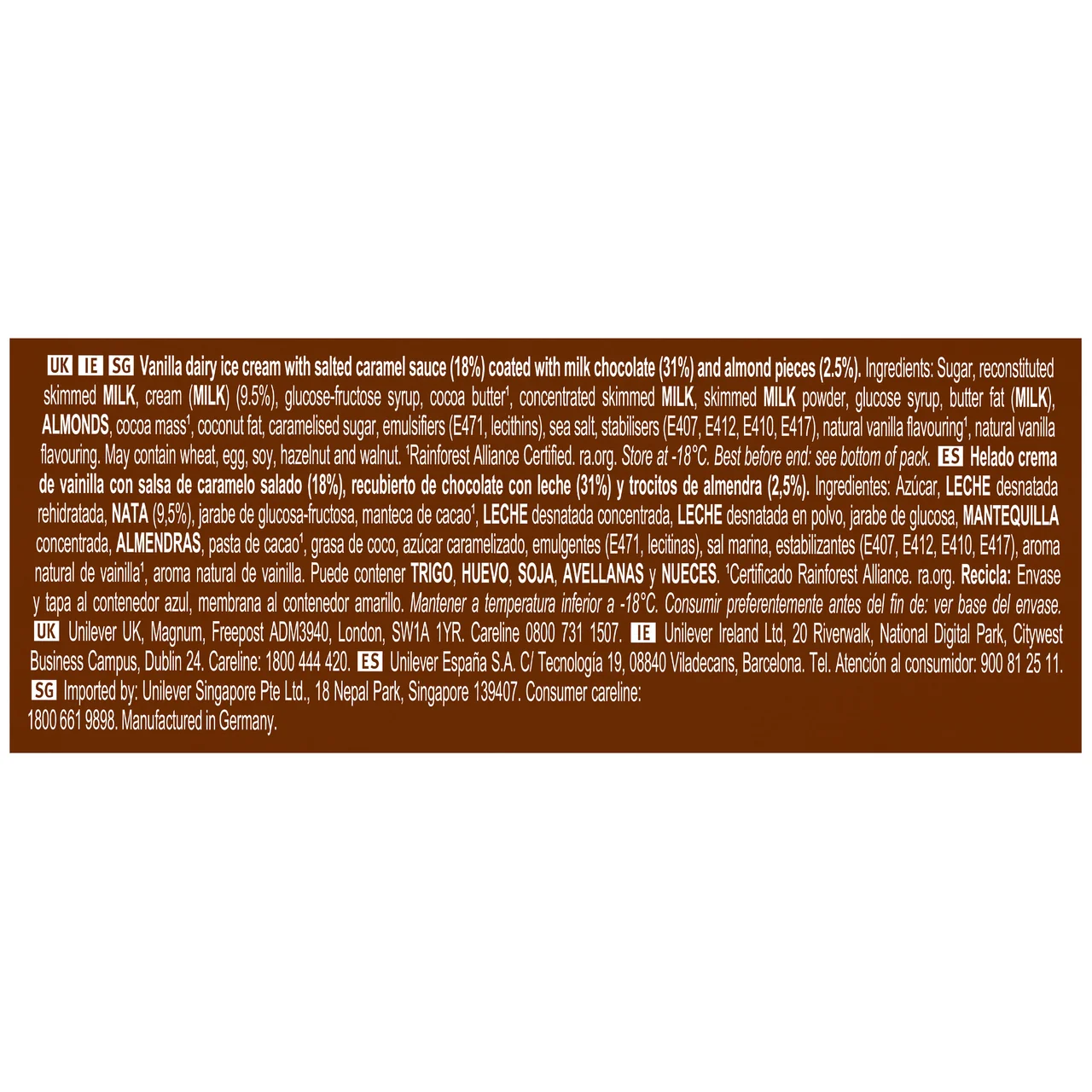 Bombon de helado de vainilla con caramelo salado y trocitos de almendra 12 uds.