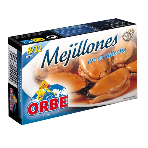 ORBE Mejillones en escabeche lata de 69 g.