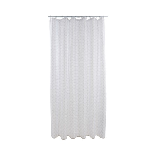 Cortina de baño de poliéster estampado topitos grises, 180x200cm. ACTUEL.