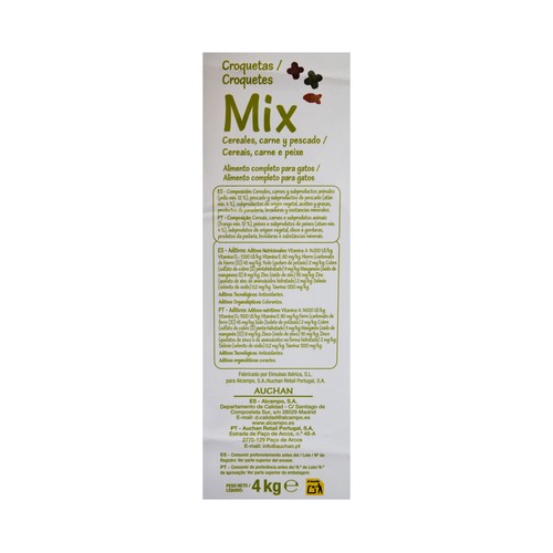 PRODUCTO ECONÓMICO ALCAMPO Pienso para gato a base de carne, pescado y cereales 4 kg.