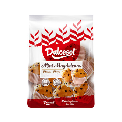 DULCESOL Mini magdalenas, con pepitas chocolate 133 g.