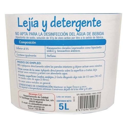 PRODUCTO ECONÓMICO ALCAMPO Deterlejía PRODUCTO ECONÓMICO ALCAMPO 5 l.