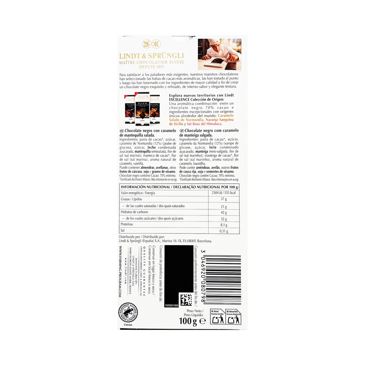 Chocolate negro 70 % cacao con sal 100 g.