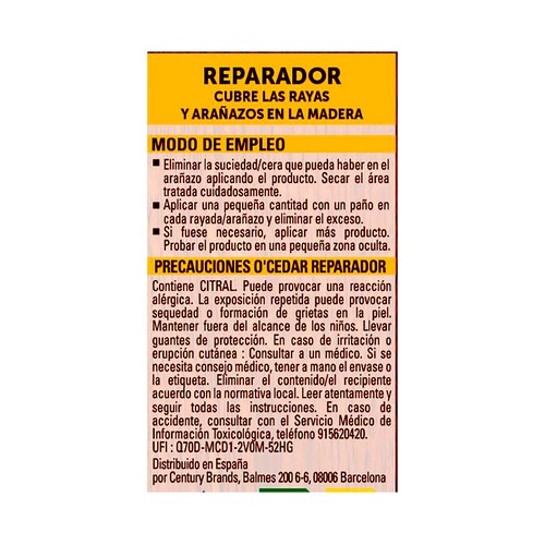 OCEDAR Reparador Muebles de Madera Oscuro O"CEDAR Botella 100 ml.