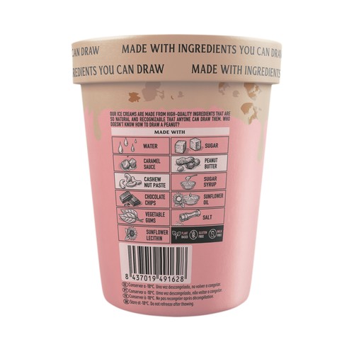 PINK ALBATROS Tarrina de helado de cacahuete con chocolate y salsa de caramelo salado 480 ml.