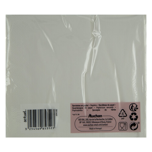 ACTUEL Servilletas de papel desechables blancas, 3 capas 40 x 40 cm ACTUEL 100 uds.