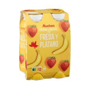 AUCHAN Yogur líquido con pulpa de fresa y plátano 4 x 200 g Producto Alcampo.