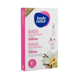 BODY NATUR Bandas de cera depilatoria para el rostro, especial pieles sensibles BODY NATUR 12 uds.