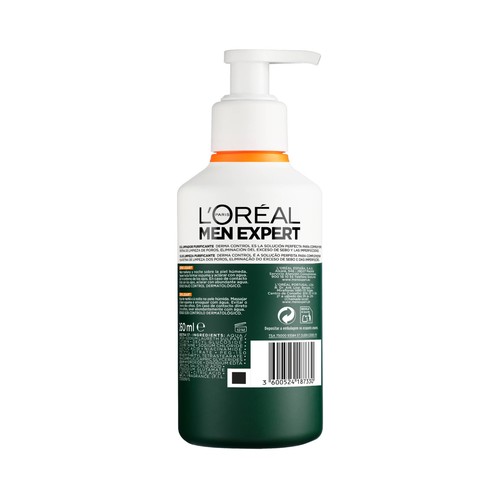 L´ORÉAL PARIS Men expert derma control Gel limpiador purificante para pieles grasas con tendencia acnéica 260 ml.