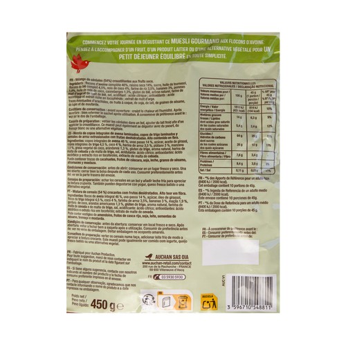 PRODUCTO ALCAMPO Cereales muesli crujiente con 5 frutas 450 g.