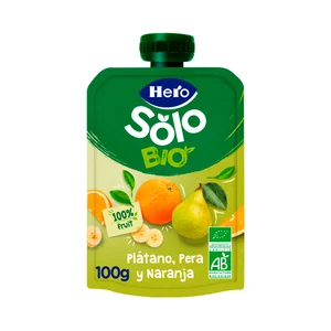 HERO Solo bio Bolsita de fruta (plátano, pera y naranja), ecológicaa partir de 4 meses 100 g.