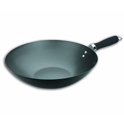 Wok Moka IBILI 30 Cm Antiadhésif - Acier, Manche Bakélite, Pour Cuisinière à Gaz
