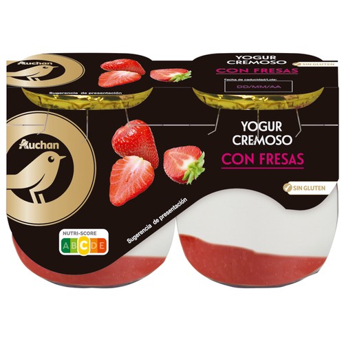 PRODUCTO ALCAMPO Collection Yogur cremoso natural azucarado con fresas y sin gluten  2 x 125 g.