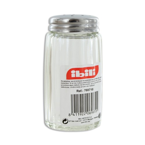 Salero/pimentero pequeño de vidrio con tapa de acero inoxidable IBILI.