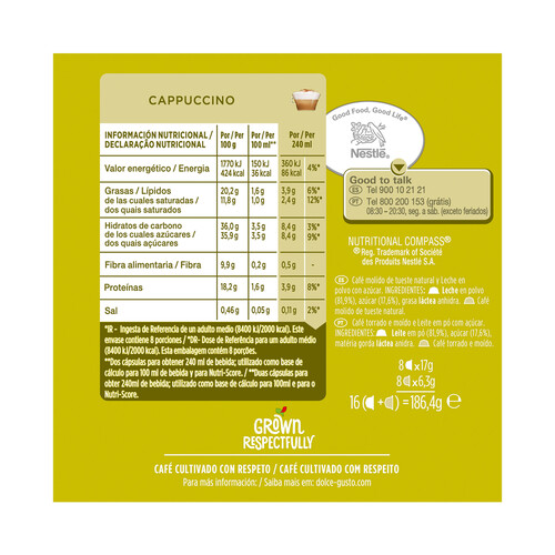 NESCAFÉ Café Cappuccino en monodois NESCAFÉ DOLCE GUSTO 16 uds. 186,4 g.