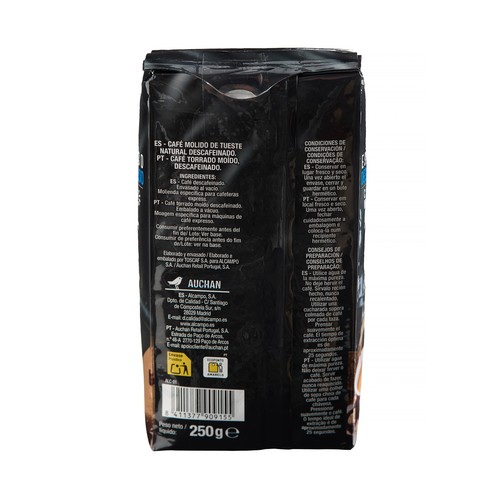 PRODUCTO ALCAMPO Café molido natural descafeinado espresso 250 g.