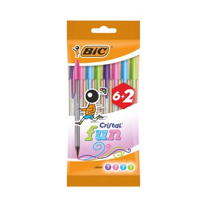 Imagen de 8 bolígrafos punta gruesa, grosor 1.6mm, tinta líquida varios colores BIC Cristal fun.