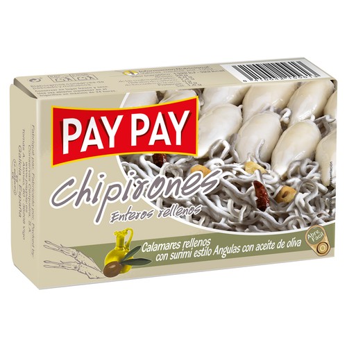 PAY PAY Chipirones rellenos de surimi estilo angulas en aceite de oliva PAY PAY 72 g.