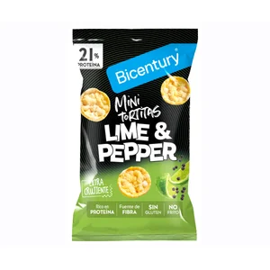 BICENTURY Mini tortitas de proteína sabor lima y pimienta 60 g.