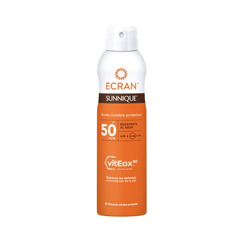 ECRAN Sunnique Protector solar en spray con textura bruma y FPS 50 (muy alta) 250 ml.