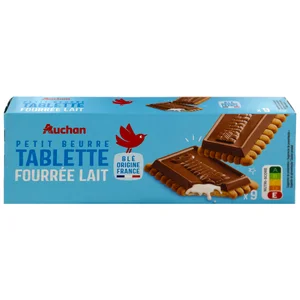 PRODUCTO ALCAMPO Galletas de mantequilla con tableta de chocolate con leche con relleno de leche 140 g.