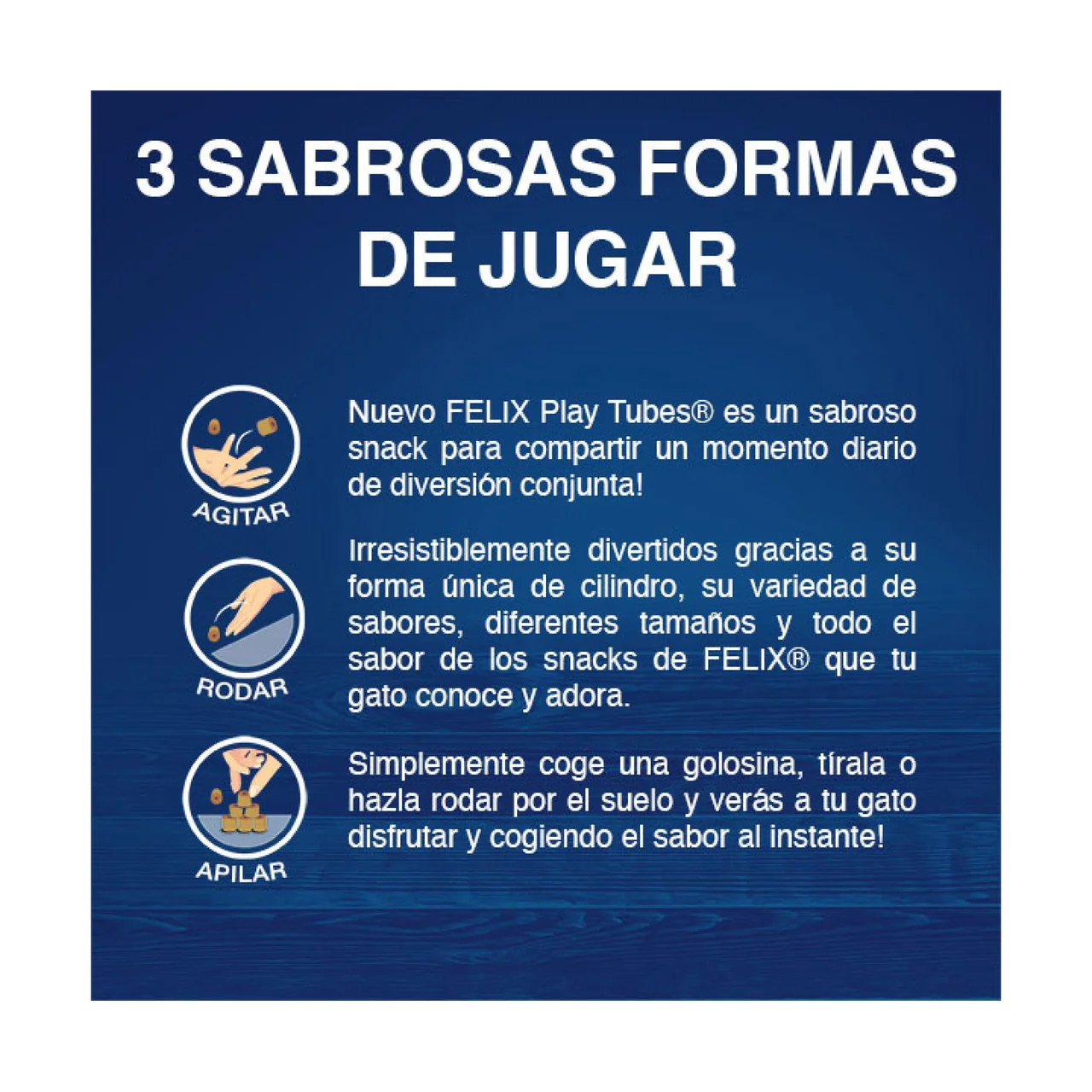 FELIX Snacks para gatos sabor a pescado horneado y gambas, Play Tubes PURINA FÉLIX 50 g.