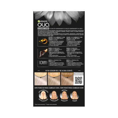 GARNIER Olia hi-shine toner tono Rubio ceniza Tinte sin amoniaco para cabellos aclarados o con mechas.