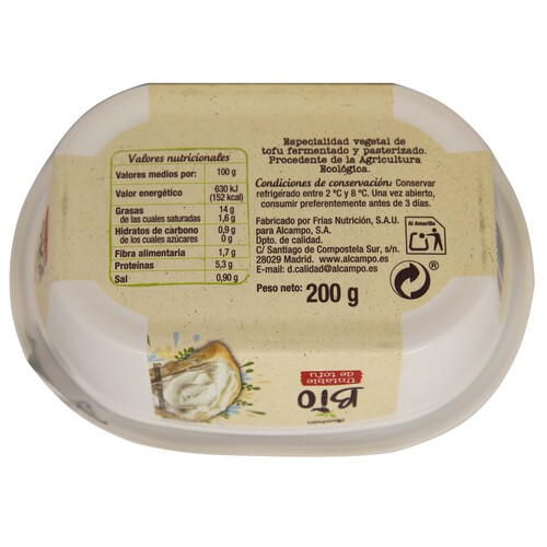 ALCAMPO ECOLÓGICO Untable ecológico de tofu ALCAMPO ECOLÓGICO 200 g.