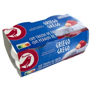 Imagen de AUCHAN Yogur al estilo griego con trocitos de fresas 4 x 125 g. Producto Alcampo
