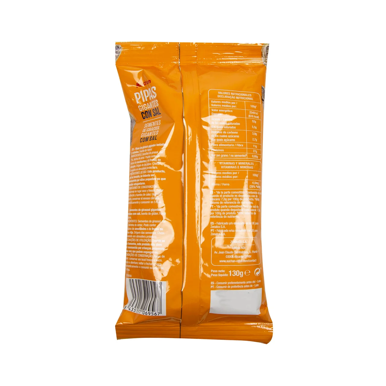 PRODUCTO ALCAMPO Pipas de girasol gigantes saladas 130 g.
