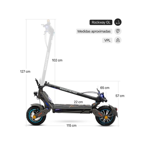 Patinete eléctrico SMARTGYRO ROCKWAY GL SG27-619, 500W, vel max 25km/h, ruedas 10”, autonomía hasta 50Km..