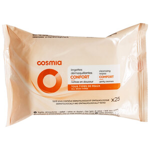 COSMIA Toallitas desmaquillantes suavizantes para todo tipo de pieles COSMIA 25 uds.