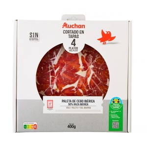 Alcampo Cultivamos LO Bueno  Paleta de Cebo Ibérica (50% Raza Ibérica) Cortada en Tapas  4 Sobres de 100 G. 400 G