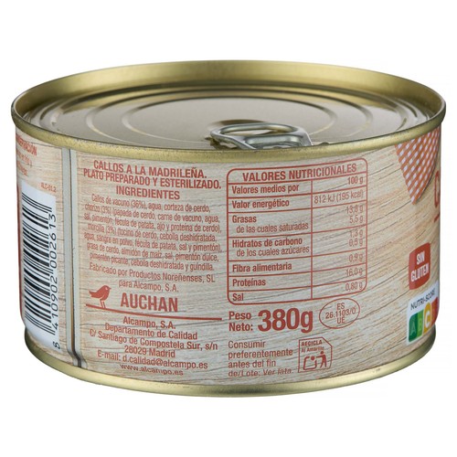 PRODUCTO ALCAMPO Callos a la Madrileña lata de 380 g.