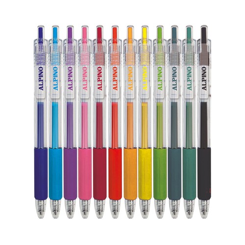 Set 12 bolígrafos Line Gel retráctiles multicolor.  ALPINO