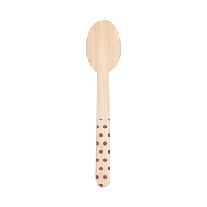 Imagen de Cucharas desechables de madera con mango decorado con lunares morados, 100% natural, 10 unidades, Green ACTUEL.
