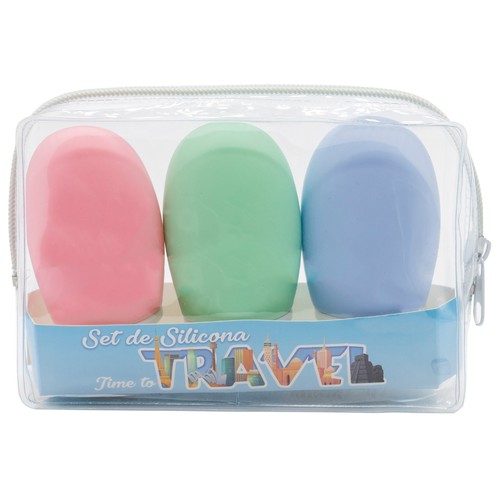 BECASAN Estuche de viaje con 3 botella de silicona de 60 ml y práctico necesser transparente con cremallera BECASAN.