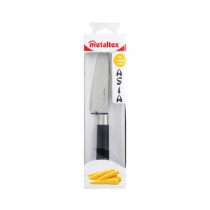 Imagen de Cuchillo alveolado para carnes, 12cm., hoja de acero inoxidable y mango color negro, Asia METALTEX.