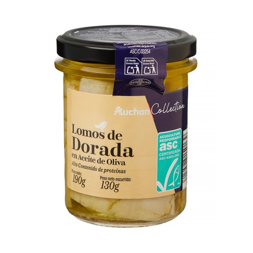 PRODUCTO ALCAMPO Collection Lomos de dorada ASC en aceite de oliva tarro 130 g.