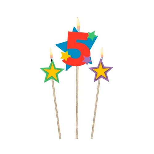 Vela de cumpleaños número 5 con dos velas de estrellas, 12,2x13,5cm, AMSCAN