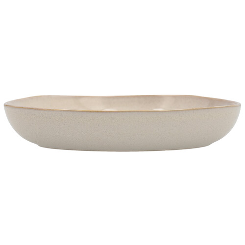 Plato hondo irregular fabricado en gres, 20,5x19,5 cm, color blanco, Ikonik BIDASOA.