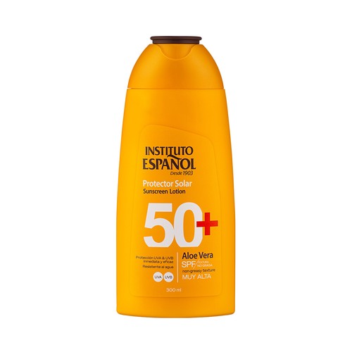 INSTITUTO ESPAÑOL Protector solar con aloe vera y FPS 50+ (muy alto) 300 ml.
