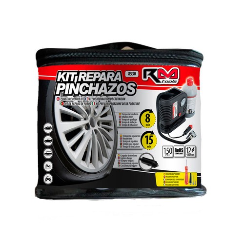 KIT repara pinchazos (compresor, recarga 500ml  y accesorios inflador), ROLMOVIL.