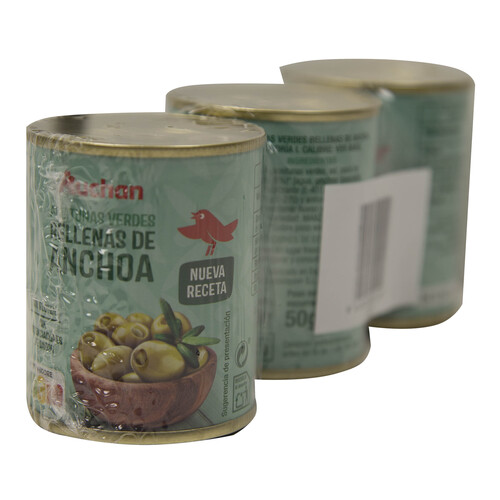 Aceitunas verdes manzanillamini bar rellenas de anchoa PRODUCTO ALCAMPO 3 uds x 50 g.