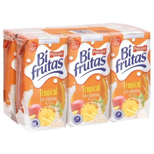 Leche con zumo de frutas tropicales BIFRUTAS de Pascual 6 x 200 ml