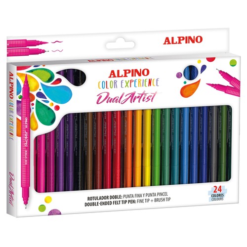 Caja de 24 rotuladores de doble punta Dual Artist, ALPINO.
