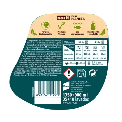 NORIT Detergente líquido completo 35 + 18 dosis