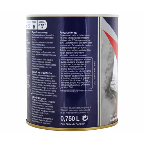 Bote de 0.75 litros de pintura antimoho para uso interior o exterior, de color blanco BRUGUER.